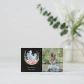 Boho Halve Maan Kristallen Roze Rozen Foto Visitekaartje (Staand voorkant)
