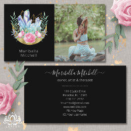 Boho Halve Maan Kristallen Roze Rozen Foto Visitekaartje