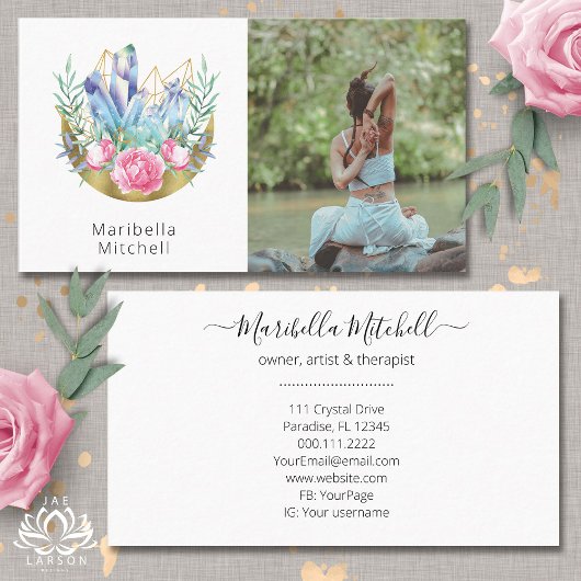 Boho Halve Maan Kristallen Roze Rozen Foto Visitekaartje