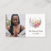 Boho Halve Maan Kristallen Veren Bloemen Foto Visitekaartje (Voorkant)