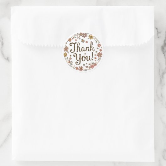 Boho Hand-Drawn Flower Thank You Ronde Sticker (Tas)