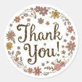 Boho Hand-Drawn Flower Thank You Ronde Sticker (Voorkant)