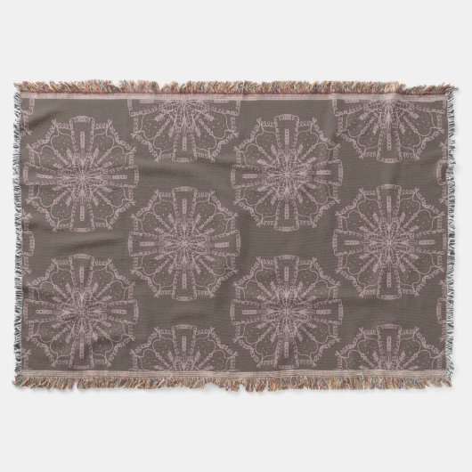 Boho Hand Drawn Mandala Blush Pink Brown Pattern Deken (Voorkant)