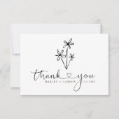 Boho Hand Getekende Bloemrijke Script Hart Trouwda Bedankkaart (Voorkant)