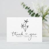 Boho Hand Getekende Bloemrijke Script Hart Trouwda Bedankkaart (Staand voorkant)