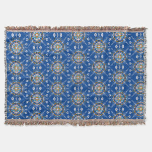 Boho Hand Getekende Mandala Blauwe Mosterd Kleurri Deken