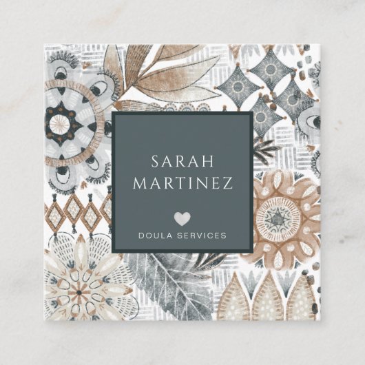 Boho Hand getrokken vormen Doula Geboorte Diensten Vierkante Visitekaartje (Voorkant)