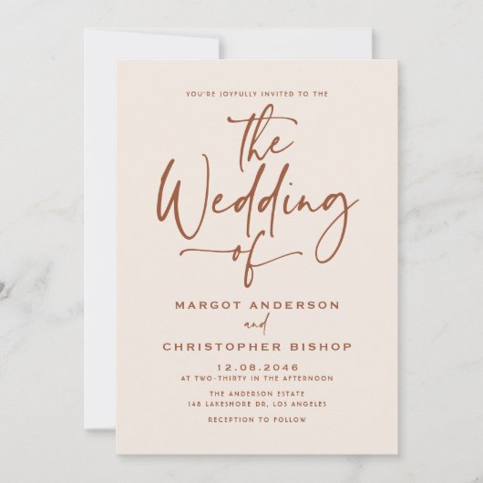 Boho Hand Lettered Calligraphy Terracotta Wedding Kaart (Voorkant)