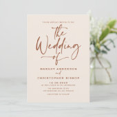 Boho Hand Lettered Calligraphy Terracotta Wedding Kaart (Staand voorkant)