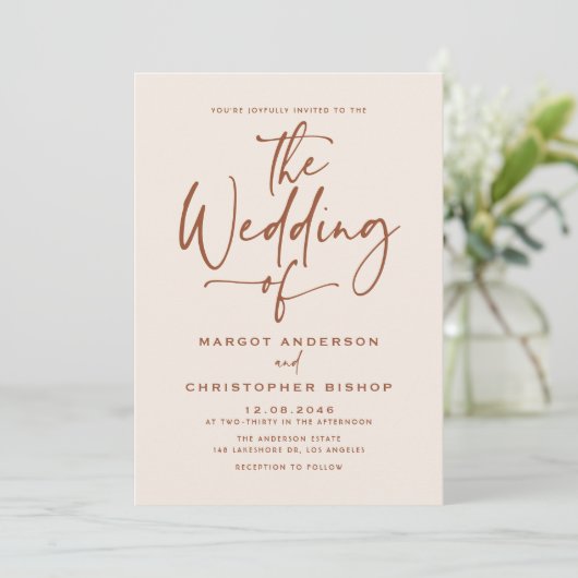 Boho Hand Lettered Calligraphy Terracotta Wedding Kaart (Staand voorkant)