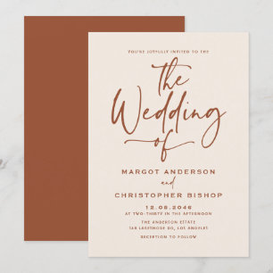 Boho Hand Lettered Calligraphy Terracotta Wedding Kaart