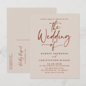 Boho Hand Lettered Calligraphy Terracotta Wedding Uitnodiging Briefkaart (Voorkant / Achterkant)