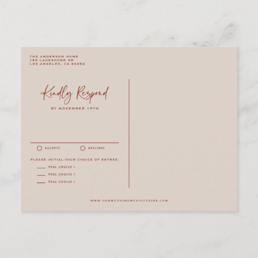 Boho Hand Lettered Calligraphy Terracotta Wedding Uitnodiging Briefkaart (Achterkant)