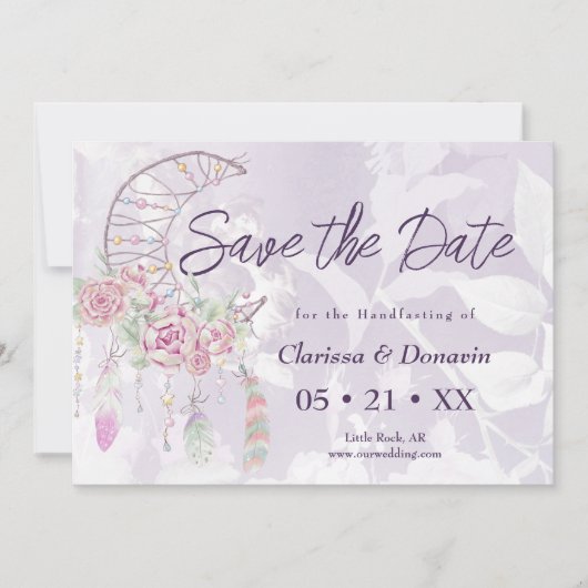 Boho Handfasting Moon Phase Drocatcher Save The Date (Voorkant)