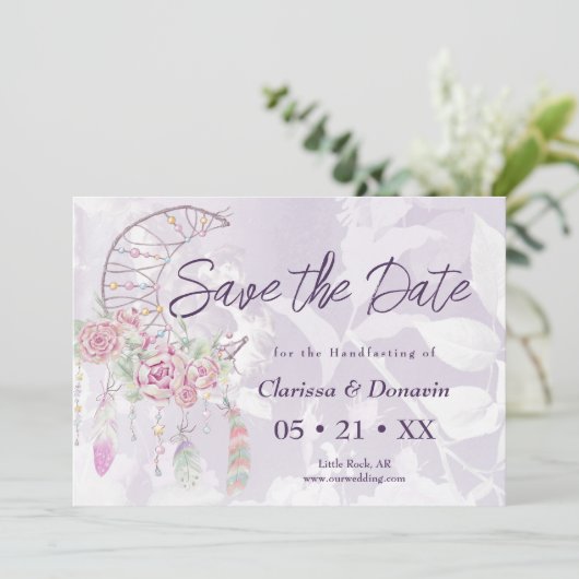 Boho Handfasting Moon Phase Drocatcher Save The Date (Staand voorkant)