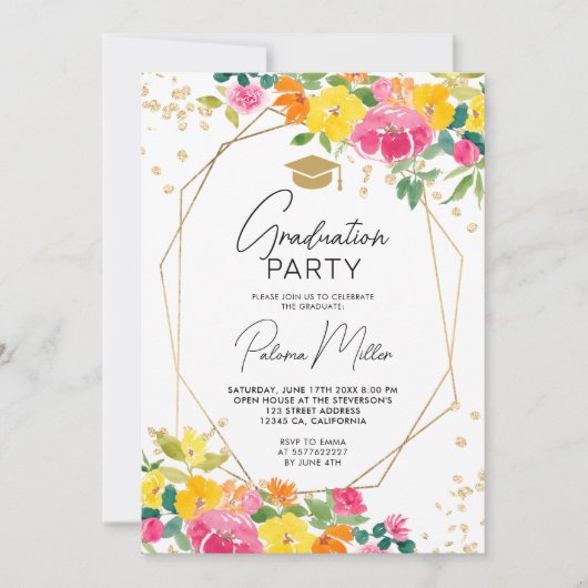 Boho Handgeschilderd Bloemen Wildflower Afstuderen Kaart (Voorkant)