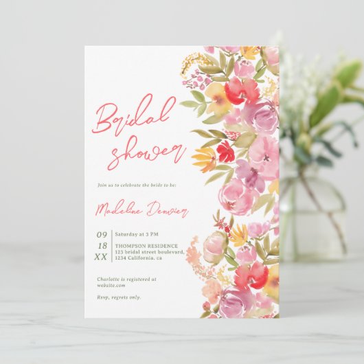 Boho handgeschilderd floral Waterverf vrijgezellen Kaart (Staand voorkant)