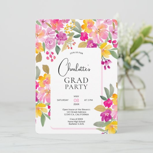 Boho handgeschilderde Boho Floral 3-foto Afstudere Kaart (Staand voorkant)