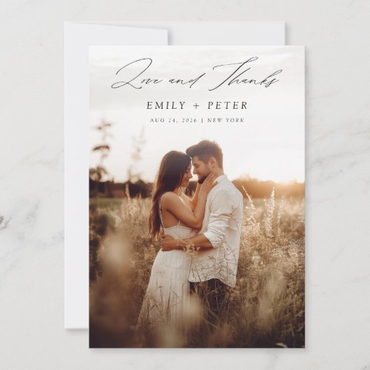 Boho handgeschreven script bruiloft 2-foto bedankkaart (Voorkant)