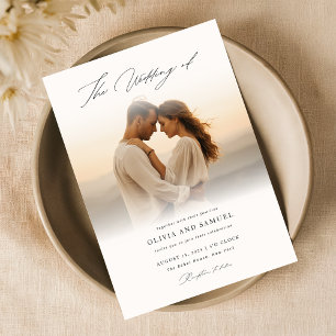 Boho Handgeschreven Script Romantische Fotobruilof Kaart