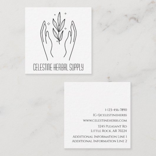 Boho Hands & Herb Leaves Organic Shop Logo Vierkante Visitekaartje (Voorkant / Achterkant)