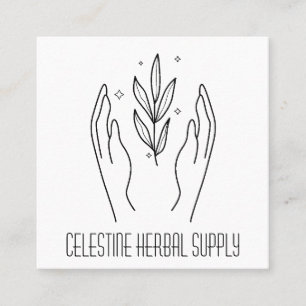 Boho Hands & Herb Leaves Organic Shop Logo Vierkante Visitekaartje