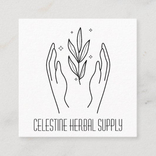 Boho Hands & Herb Leaves Organic Shop Logo Vierkante Visitekaartje (Voorkant)