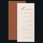 Boho HandwritCalligrafie Terracotta Wedding Menu<br><div class="desc">Voeg een elegant accent aan uw gebeurtenislijst met deze klantgerichte menukaart toe. Het kenmerkt een grillig manuscript en een eenvoudige typografie. Pas deze boho menukaart aan door uw eigen details toe te voegen. Deze terracotta en witte menukaart is perfect voor bruiloften,  vrijgezellenfeesten,  baby showers,  en nog veel meer.</div>