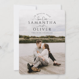 Boho Handwritten Photo Save the Date Card Kaart