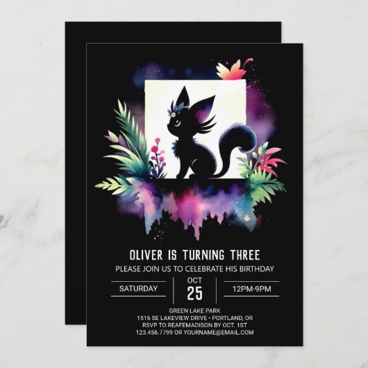 Boho Happy Cat Verjaardag Kaart (Voorkant / Achterkant)