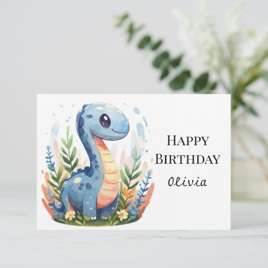 Boho Happy Dino Verjaardag Kaart (Staand voorkant)