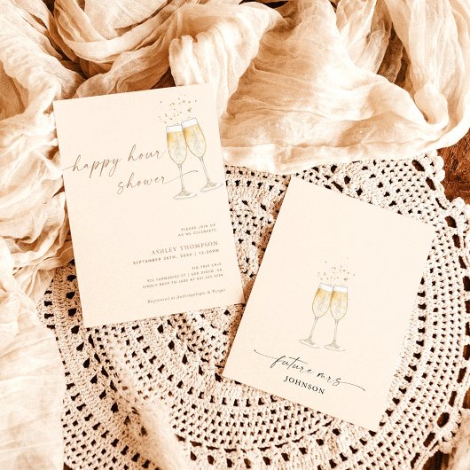 Boho Happy Hour Vrijgezellenfeest Invite Kaart