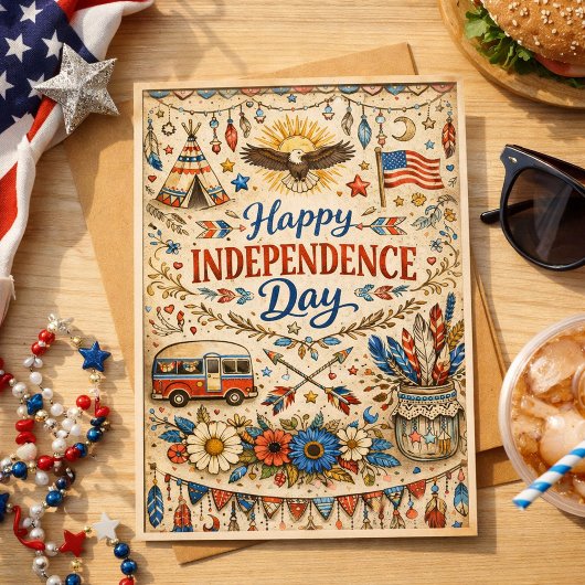 Boho Happy Independence Day Americana Feestdagen Kaart