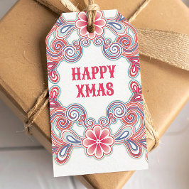 Boho Happy Kerstmis Rood en Paars kronkels Cadeaulabel