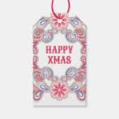 Boho Happy Kerstmis Rood en Paars kronkels Cadeaulabel (Voorkant)