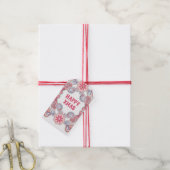 Boho Happy Kerstmis Rood en Paars kronkels Cadeaulabel (Met Touw)