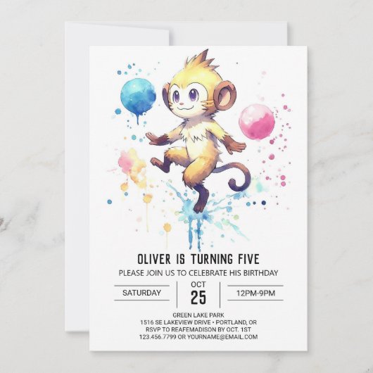 Boho Happy Monkey Verjaardag Kaart (Voorkant)