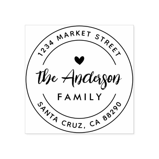 Boho hart ronde familienaam retouradres rubberstempel (Afrduk)
