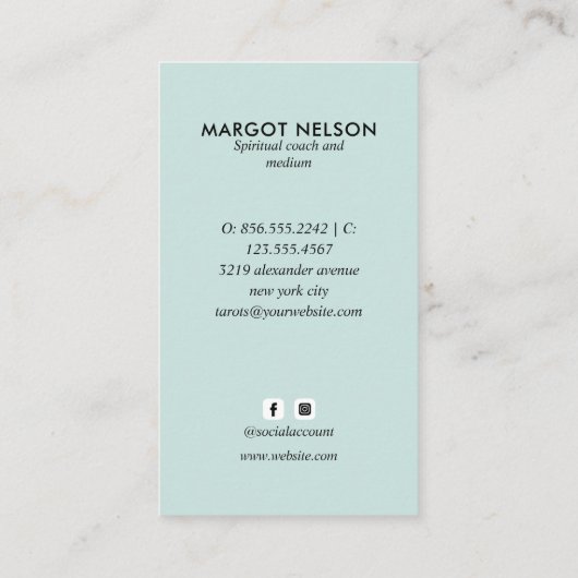 Boho Healing Hand Celestial Moon Tarot AQUA Visitekaartje (Achterkant)
