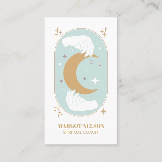 Boho Healing Hand Celestial Moon Tarot AQUA Visitekaartje (Voorkant)