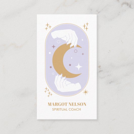 Boho Healing Hand Celestial Moon Tarot Paarse Visitekaartje (Voorkant)