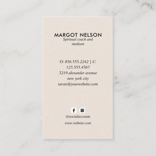 Boho Healing Hand Celestial Moon Tarot Paarse Visitekaartje (Achterkant)