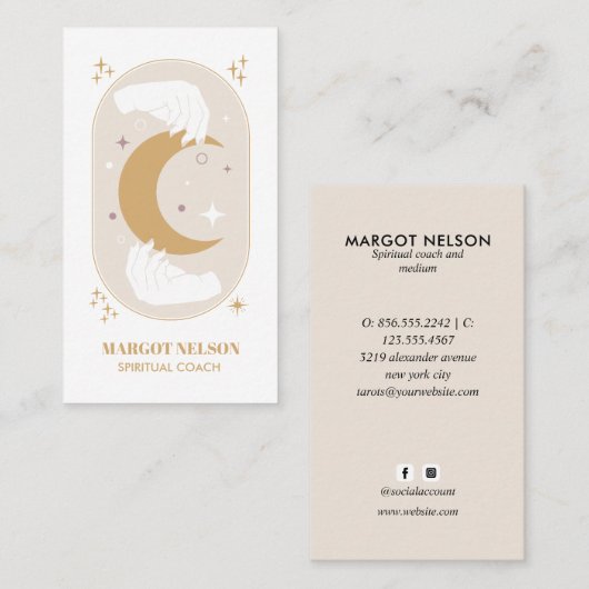 Boho Healing Hand Celestial Moon Tarot Paarse Visitekaartje (Voorkant / Achterkant)