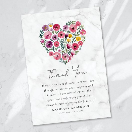 Boho Heart Floral Sympathy begrafenis Bedankkaart