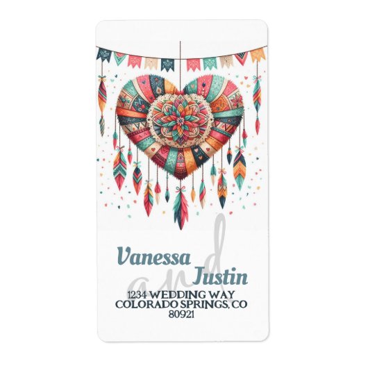 Boho Heart Piniata Address Etiket (Voorkant)