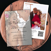 Boho Heart Script Photo Overlay QR Code Wedding Kaart