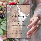 Boho Heart Script Photo Overlay QR Code Wedding Kaart