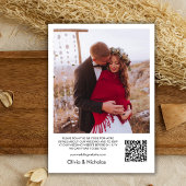 Boho Heart Script Photo Overlay QR Code Wedding Kaart