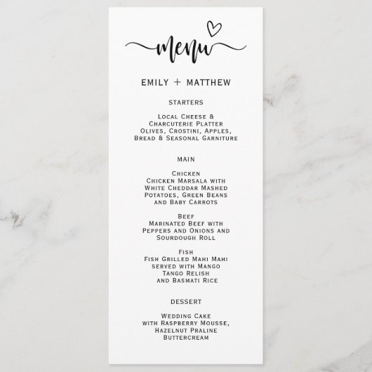 Boho Heart Script Typografie Wedding Menu Kaart (Voorkant)