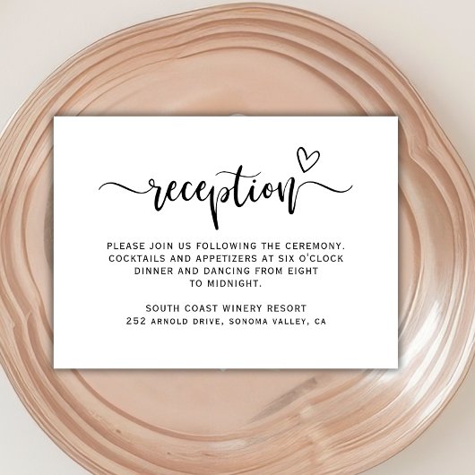 Boho Heart Script Zwart Wit Huwelijksreceptie Informatiekaartje